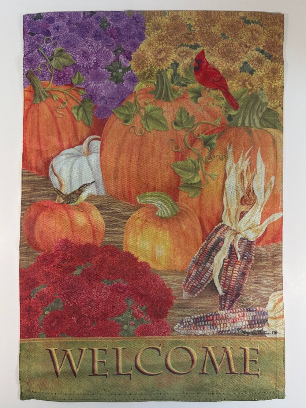 WELCOME Autumn Garden Flag w/ Pumpkins & Mums (Double-sided) 12x18